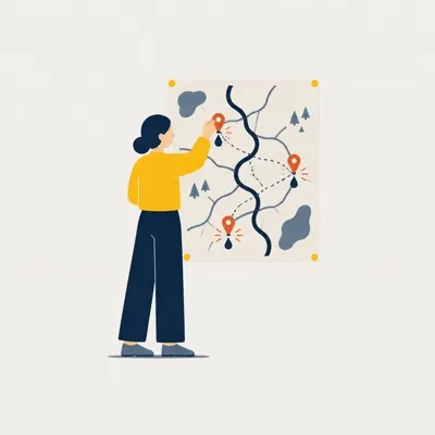 A person pinning a route map with leak points marked.